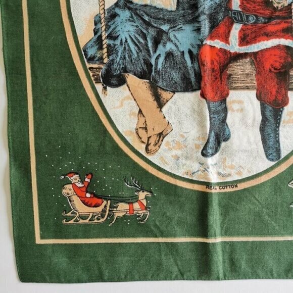 Vintage Christmas Scene Tea Towel, Victorian Children Santa Costume Winter Scene - Picture 2 of 8